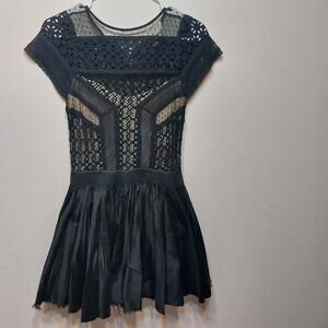 Free People FP One Y2K Womens Lacy Dress Size 2 Small Black Short Mini Pleated